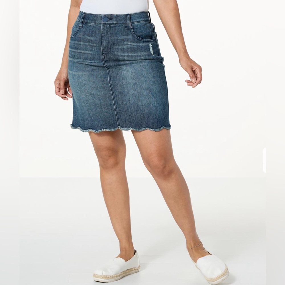 Democracy Dark Blue Denim Skirt with Scalloped Hem